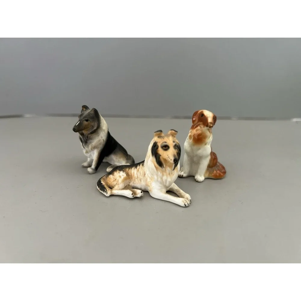 Vintage Lot of Ceramic Collie Dog Porcelain Figurines Sitting Laying Miniatures